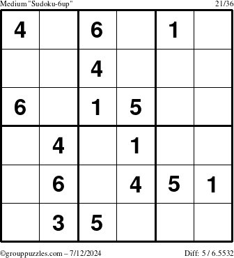 The grouppuzzles.com Medium Sudoku-6up puzzle for Friday July 12, 2024