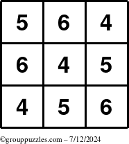 The grouppuzzles.com Answer grid for the TicTac-456 puzzle for Friday July 12, 2024