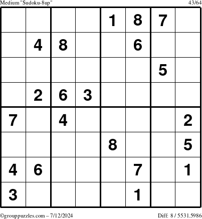 The grouppuzzles.com Medium Sudoku-8up puzzle for Friday July 12, 2024