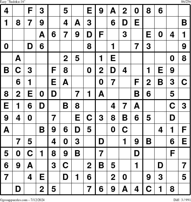 The grouppuzzles.com Easy Sudoku-16 puzzle for Friday July 12, 2024