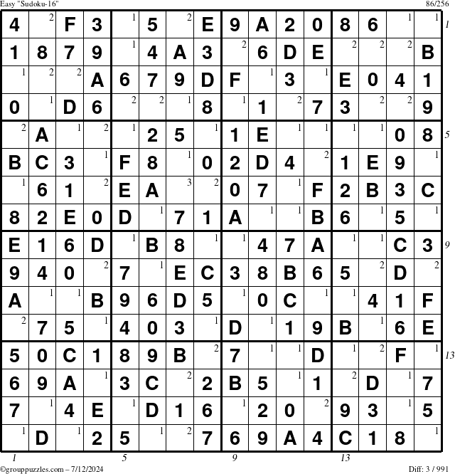 The grouppuzzles.com Easy Sudoku-16 puzzle for Friday July 12, 2024 with all 3 steps marked