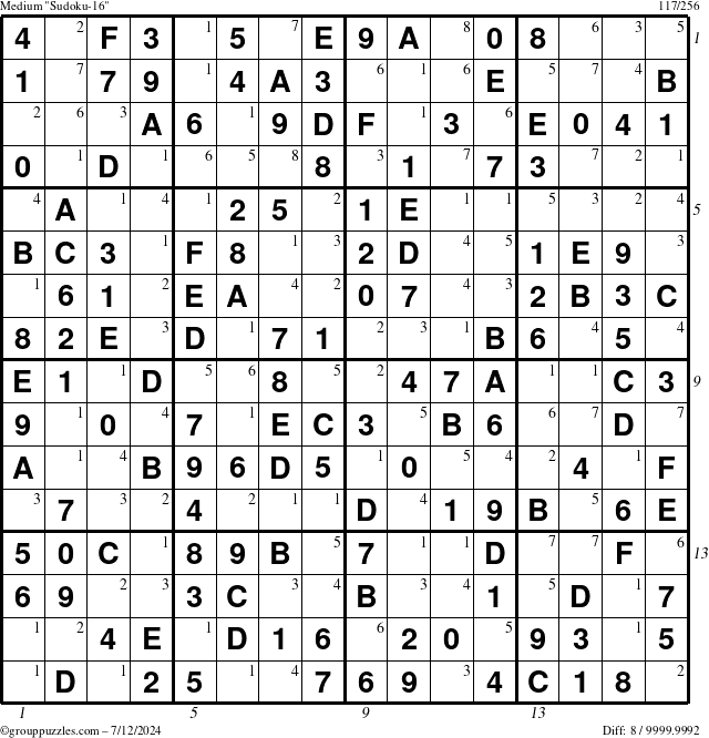 The grouppuzzles.com Medium Sudoku-16 puzzle for Friday July 12, 2024, suitable for printing, with all 8 steps marked