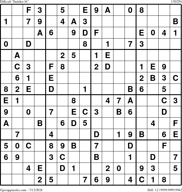 The grouppuzzles.com Difficult Sudoku-16 puzzle for Friday July 12, 2024