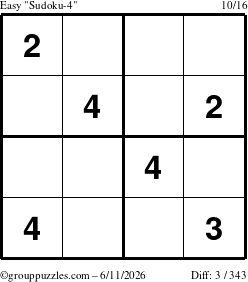 The grouppuzzles.com Easy Sudoku-4 puzzle for Thursday June 11, 2026