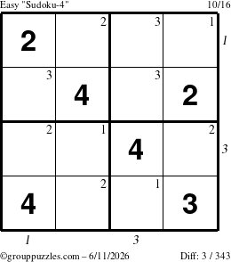 The grouppuzzles.com Easy Sudoku-4 puzzle for Thursday June 11, 2026 with all 3 steps marked