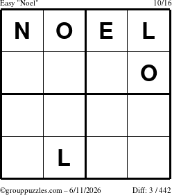 The grouppuzzles.com Easy Noel puzzle for Thursday June 11, 2026