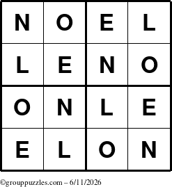The grouppuzzles.com Answer grid for the Noel puzzle for Thursday June 11, 2026