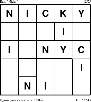 The grouppuzzles.com Easy Nicky puzzle for Thursday June 11, 2026