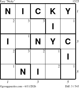 The grouppuzzles.com Easy Nicky puzzle for Thursday June 11, 2026 with all 3 steps marked