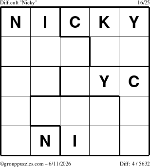 The grouppuzzles.com Difficult Nicky puzzle for Thursday June 11, 2026
