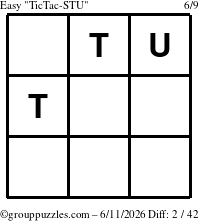The grouppuzzles.com Easy TicTac-STU puzzle for Thursday June 11, 2026