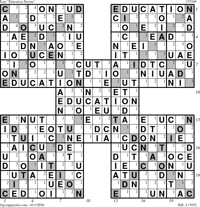 The grouppuzzles.com Easy Education-Xtreme puzzle for Thursday June 11, 2026 with all 4 steps marked