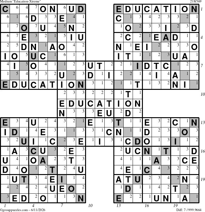 The grouppuzzles.com Medium Education-Xtreme puzzle for Thursday June 11, 2026, suitable for printing, with all 7 steps marked