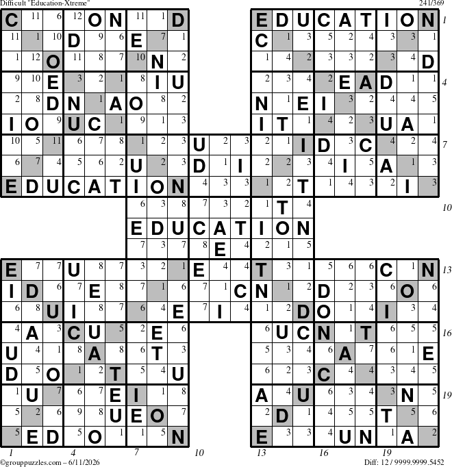 The grouppuzzles.com Difficult Education-Xtreme puzzle for Thursday June 11, 2026 with all 12 steps marked