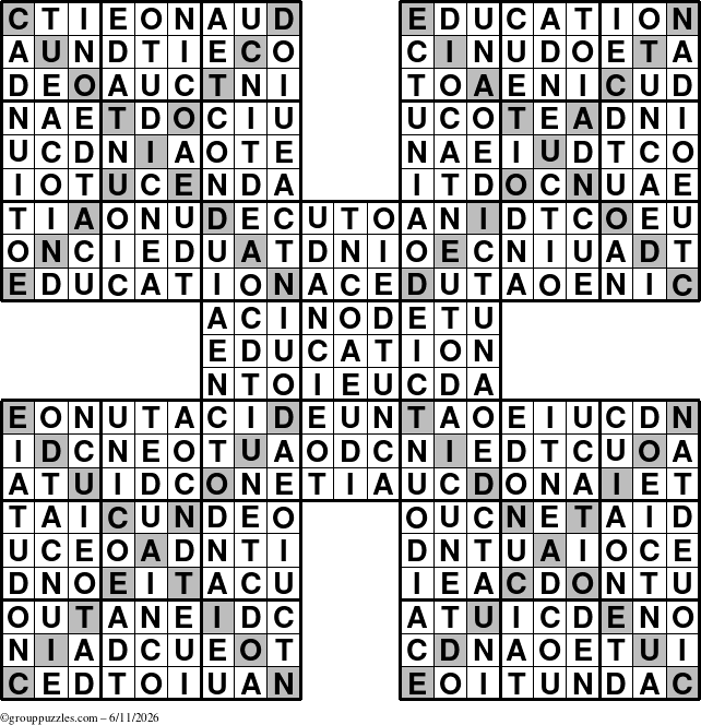 The grouppuzzles.com Answer grid for the Education-Xtreme puzzle for Thursday June 11, 2026