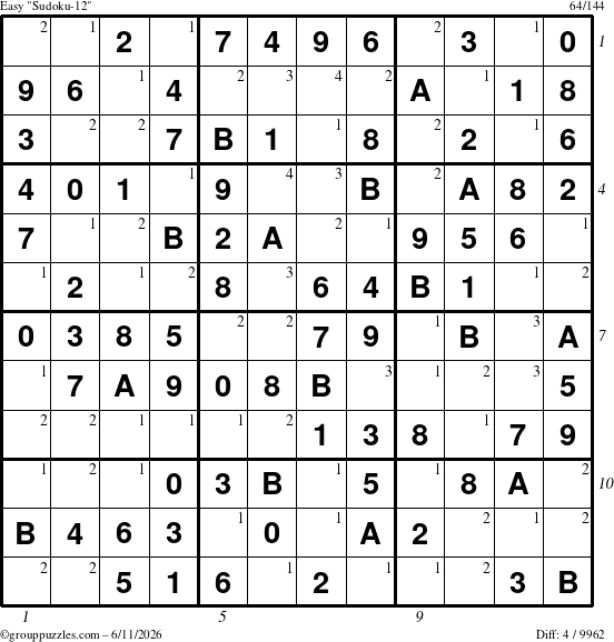 The grouppuzzles.com Easy Sudoku-12 puzzle for Thursday June 11, 2026, suitable for printing, with all 4 steps marked