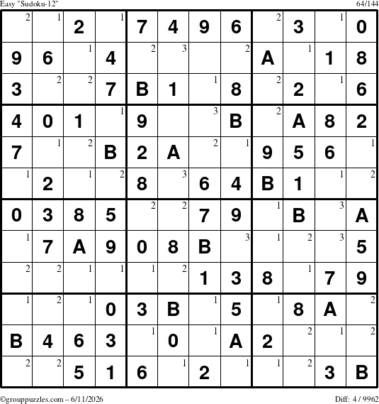 The grouppuzzles.com Easy Sudoku-12 puzzle for Thursday June 11, 2026 with the first 3 steps marked