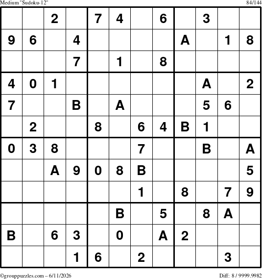The grouppuzzles.com Medium Sudoku-12 puzzle for Thursday June 11, 2026