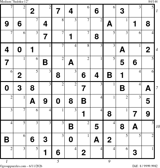 The grouppuzzles.com Medium Sudoku-12 puzzle for Thursday June 11, 2026 with all 8 steps marked