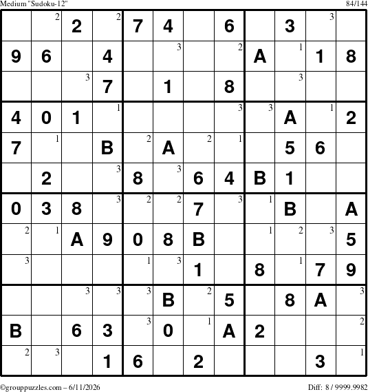 The grouppuzzles.com Medium Sudoku-12 puzzle for Thursday June 11, 2026 with the first 3 steps marked