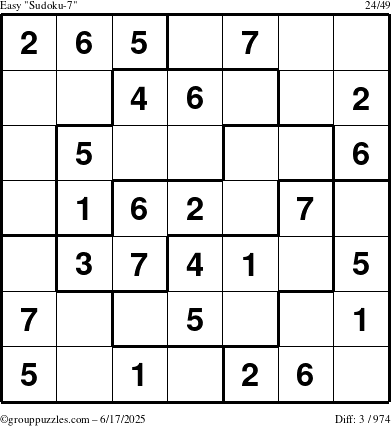 The grouppuzzles.com Easy Sudoku-7 puzzle for Tuesday June 17, 2025