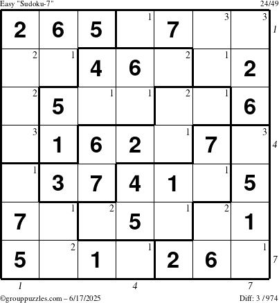 The grouppuzzles.com Easy Sudoku-7 puzzle for Tuesday June 17, 2025 with all 3 steps marked
