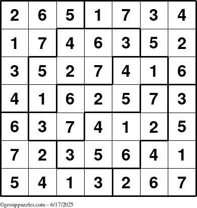 The grouppuzzles.com Answer grid for the Sudoku-7 puzzle for Tuesday June 17, 2025
