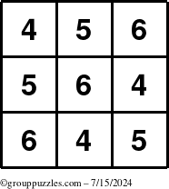 The grouppuzzles.com Answer grid for the TicTac-456 puzzle for Monday July 15, 2024