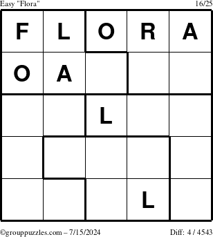 The grouppuzzles.com Easy Flora puzzle for Monday July 15, 2024