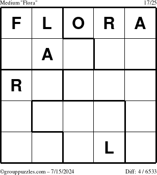 The grouppuzzles.com Medium Flora puzzle for Monday July 15, 2024