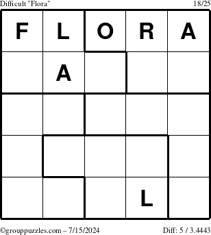 The grouppuzzles.com Difficult Flora puzzle for Monday July 15, 2024