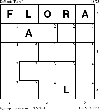 The grouppuzzles.com Difficult Flora puzzle for Monday July 15, 2024 with all 5 steps marked