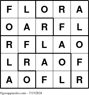 The grouppuzzles.com Answer grid for the Flora puzzle for Monday July 15, 2024