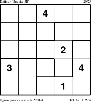 The grouppuzzles.com Difficult Sudoku-5B puzzle for Monday July 15, 2024