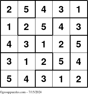 The grouppuzzles.com Answer grid for the Sudoku-5B puzzle for Monday July 15, 2024