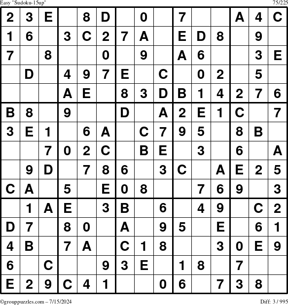 The grouppuzzles.com Easy Sudoku-15up puzzle for Monday July 15, 2024