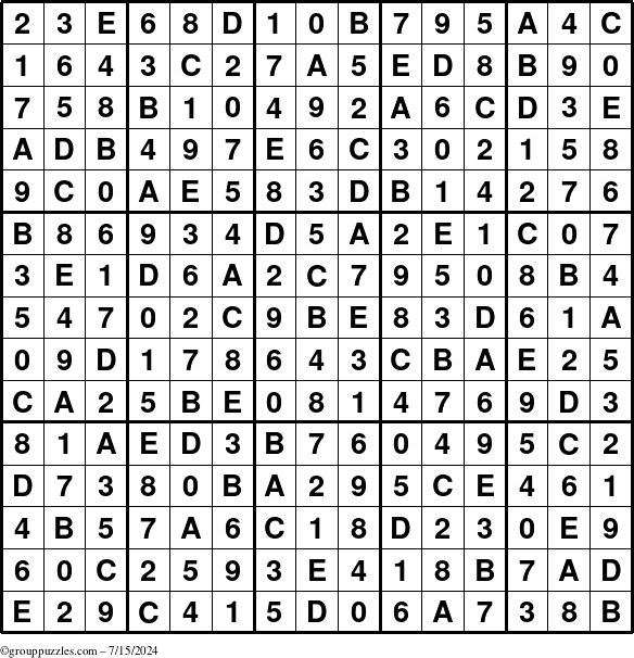 The grouppuzzles.com Answer grid for the Sudoku-15up puzzle for Monday July 15, 2024