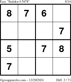 The grouppuzzles.com Easy Sudoku-4-5678 puzzle for Friday December 20, 2024