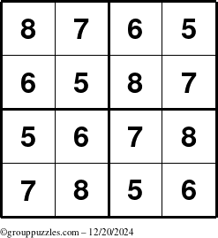 The grouppuzzles.com Answer grid for the Sudoku-4-5678 puzzle for Friday December 20, 2024