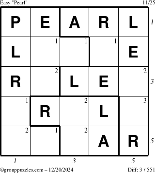 The grouppuzzles.com Easy Pearl puzzle for Friday December 20, 2024 with all 3 steps marked