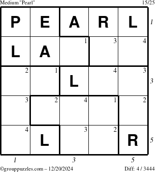 The grouppuzzles.com Medium Pearl puzzle for Friday December 20, 2024 with all 4 steps marked