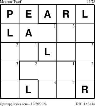 The grouppuzzles.com Medium Pearl puzzle for Friday December 20, 2024 with the first 3 steps marked