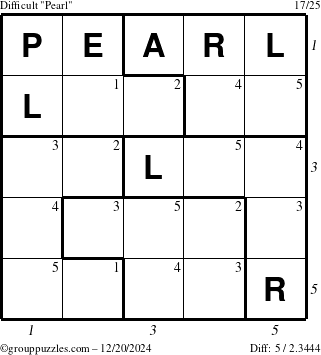 The grouppuzzles.com Difficult Pearl puzzle for Friday December 20, 2024 with all 5 steps marked