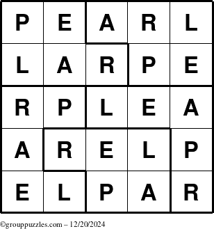 The grouppuzzles.com Answer grid for the Pearl puzzle for Friday December 20, 2024