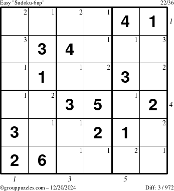 The grouppuzzles.com Easy Sudoku-6up puzzle for Friday December 20, 2024 with all 3 steps marked