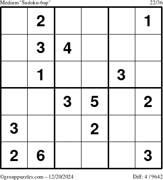 The grouppuzzles.com Medium Sudoku-6up puzzle for Friday December 20, 2024