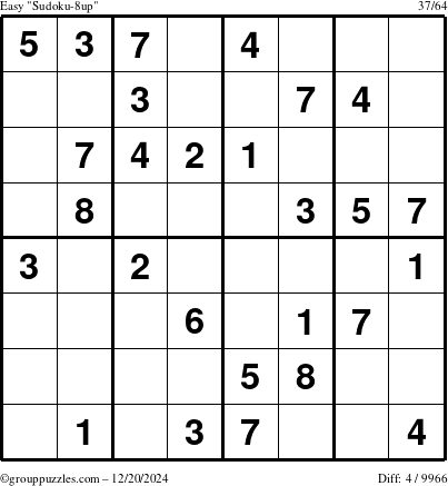 The grouppuzzles.com Easy Sudoku-8up puzzle for Friday December 20, 2024