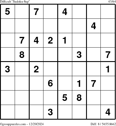 The grouppuzzles.com Difficult Sudoku-8up puzzle for Friday December 20, 2024