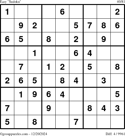 The grouppuzzles.com Easy Sudoku puzzle for Friday December 20, 2024