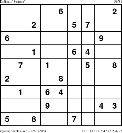 The grouppuzzles.com Difficult Sudoku puzzle for Friday December 20, 2024